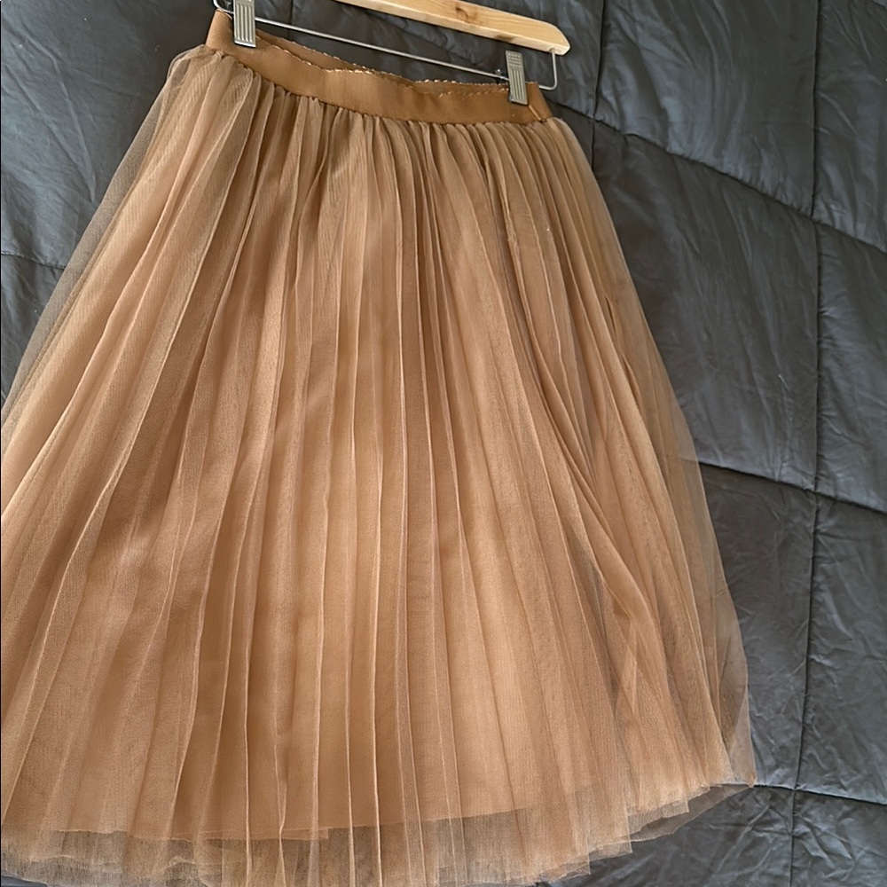 SHEIN Tan Midi A-line Pleated Skirt for Casual Occasions